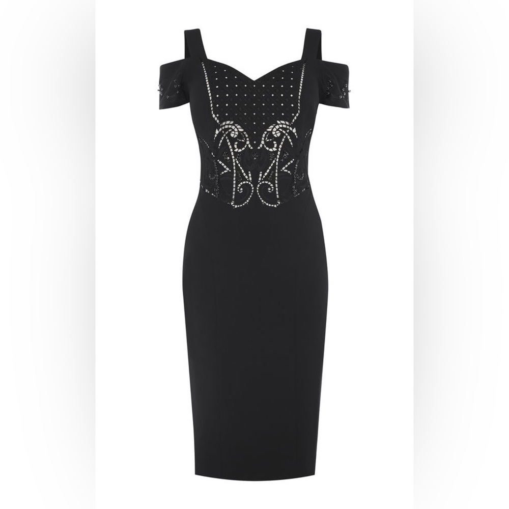 Karen Millen Embellished Bardot Black Off-Shoulder Dress NWT